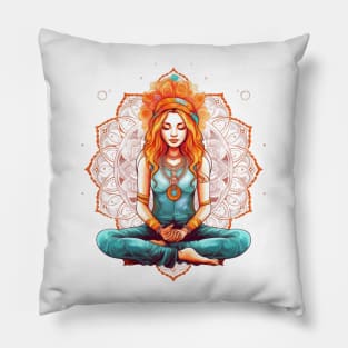 Yoga Girl And Mandala #1 Pillow