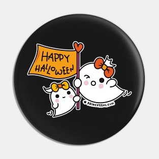 kawaii two ghosts cute spooky ghost illustration, happy halloween Pin