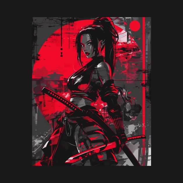Red Japanese Samurai Girl by Vlaa