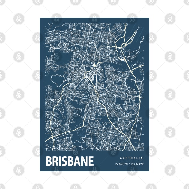 Brisbane Blueprint Street Map, Brisbane Colour Map Prints by tienstencil