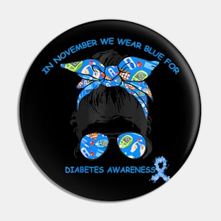 Womens In November We Wear Blue For Diabetes Awareness Blue Ribbon Pin