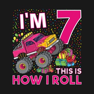 7th Birthday Monster Truck Party Gift 7 Year Old Girl T-Shirt