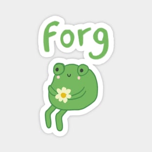 Cute Forg Frog : Sitting, Thinking, Holding a Beautiful Flower in Hand Magnet