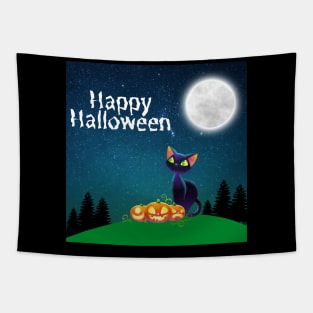 Happy Halloween Black Cat Design Tapestry