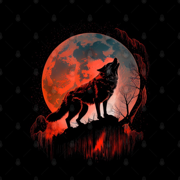 Lone Wolf Scary - Werewolf howling when Blood Full Moon by The Full Moon Shop