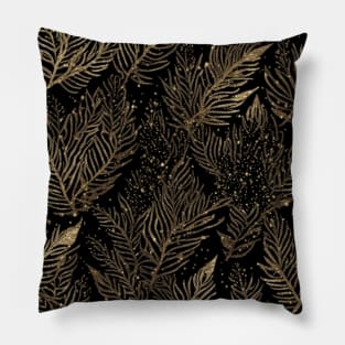 Golden Glitter Leaves With Spots Pillow