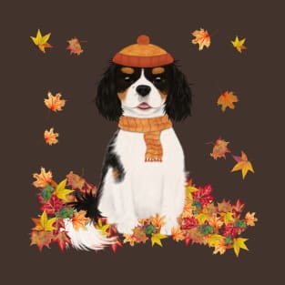 Tri Cavalier in Fall Leave, Tri Colored Cavalier King Charles Spaniel T-Shirt