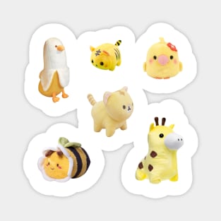 Yellow Kawaii Plushies Sticker Pack Magnet