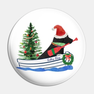 Nautical Preppy Black Lab Aboard The Christmas Salty Dog Pin