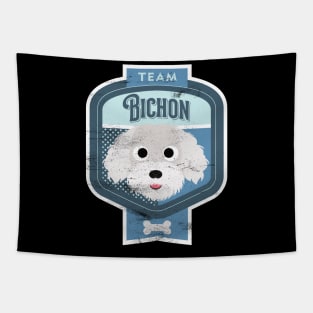 Team Bichon - Distressed Bichon Beer Label Design Tapestry