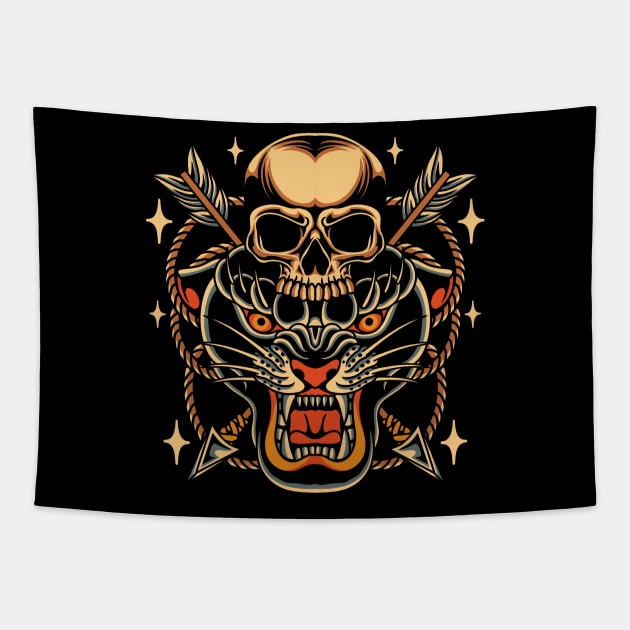 Panther Traditional Tattoo Tapestry by Abrom Rose