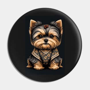 Super Cute Yorkshire Terrier Puppy Portrait Japanese style Pin