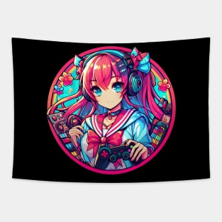 Girl gamer neon gamer Tapestry