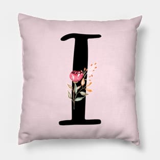 Letter I With Watercolor Floral Wreath Pillow