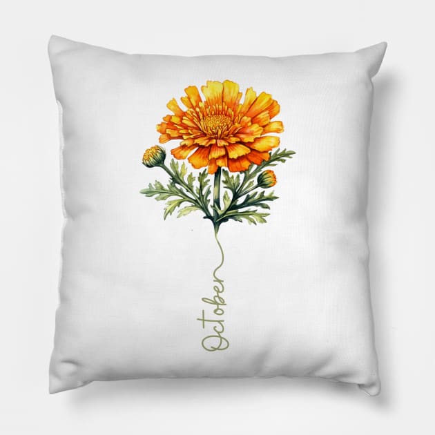 Marigold - Birth Month Flower for October Pillow by Mistywisp