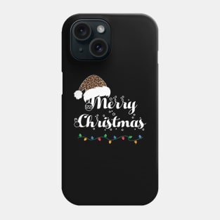 Merry Christmas Lights Leopard Print Santa Hat Xmas Holiday Phone Case