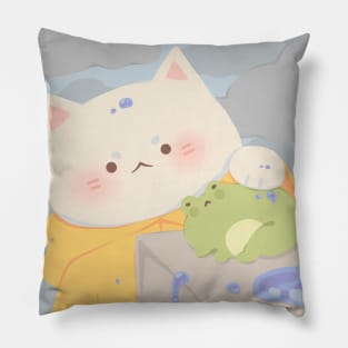 Raincoat Cat and Frog Pillow