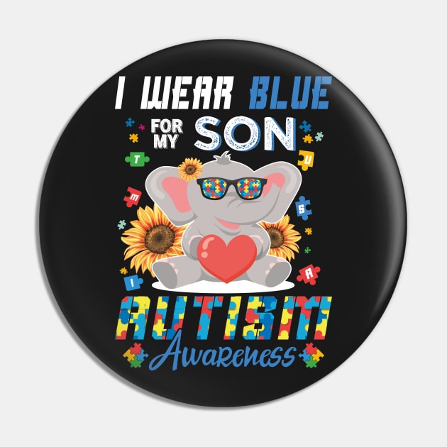 Elephant I Wear Blue For My Son Autism Awareness Month Mom Dad Pin by GShow