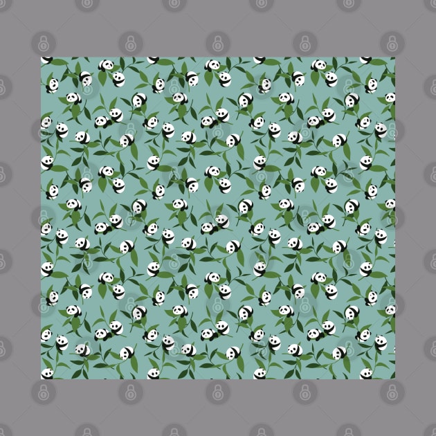 Cute Playing Panda in Green Garden Pattern by FlinArt