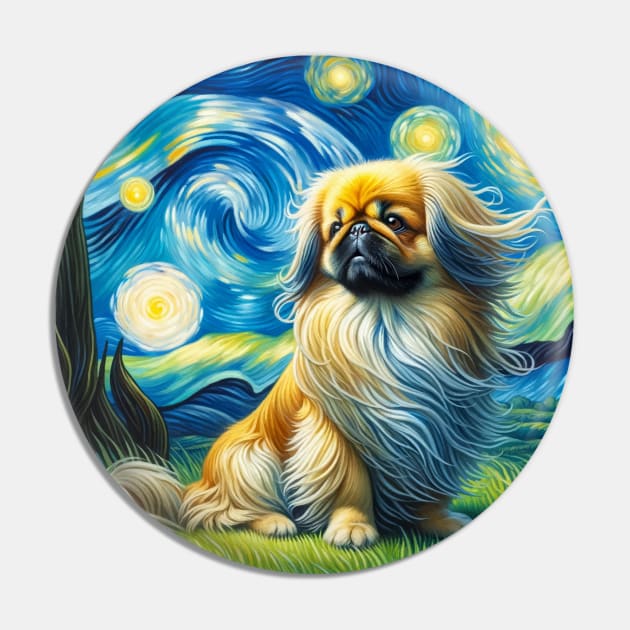 Starry Pekingese Dog Portrait - Pet Portrait Pin by starry_night