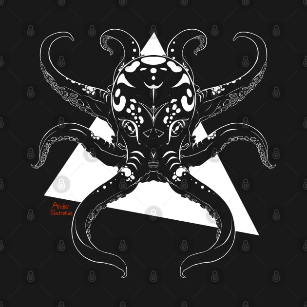Mysteries Of The Deep - Geometric - Symmetrical - White Octopus by archerillustrations