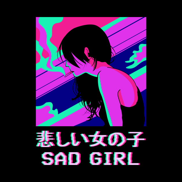 Sad Girl Lofi Anime Girl Japanese Vaporwave Vaporwave Aesthetic Tapestry Teepublic 