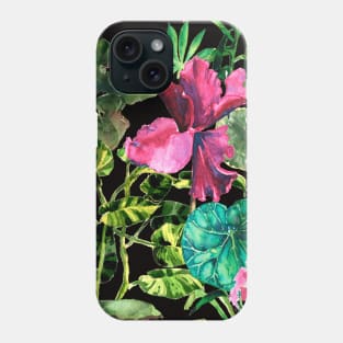 Seamless tropical flower, plant and leaf pattern background Phone Case