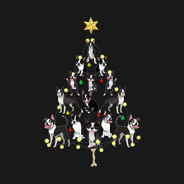 Christmas Tree Boston Terriers by TeeWind