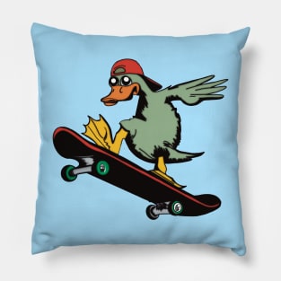 Duck Riding a Skateboard Pillow