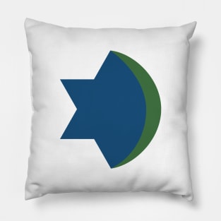 Combination of Star of David with Crescent religious symbols in flat design icon Pillow