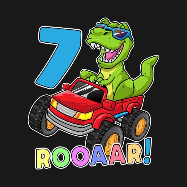 7 years Boy Dino Shirt Monster Truck T-Rex Gift 7th Bday by ELFEINHALB