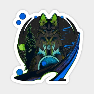 Wolf cartoon style wild animal with forest background Magnet