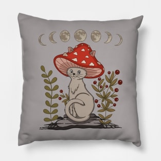 Cottagecore Aesthetic Cat With Mushroom Hat Pillow