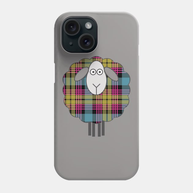 Scottish Pink, Blue and Yellow Tartan Patterned Sheep Phone Case by MacPean