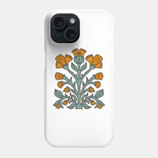 Orange Flowers Scandinavian Folk Art Linocut Print Phone Case