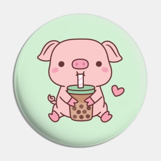 Cute Little Pig Loves Bubble Milk Tea Pin