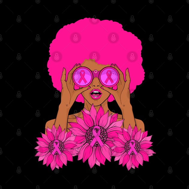 Afro Girl In October We wear Pink Breast Cancer Awareness by Sandra Holloman