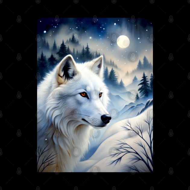 White Wolf Hunting Ground, Winter Mountain Icy Moon, Forest, Galaxy Beautiful gifts Novelty Wild Animal Pattern Fashion by sofiartmedia