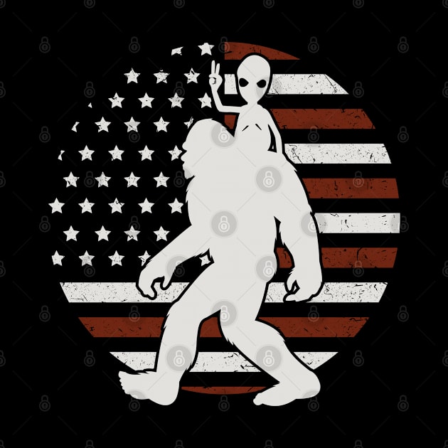 Bigfoot Usa Flag Funny Alien 4th of july by Tesszero