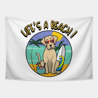 Funny Big Dog is chilling on the beach Tapestry