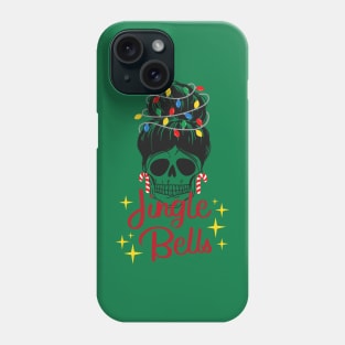 Red and Black Illustration Skull Messy Bun Merry Christmas Phone Case