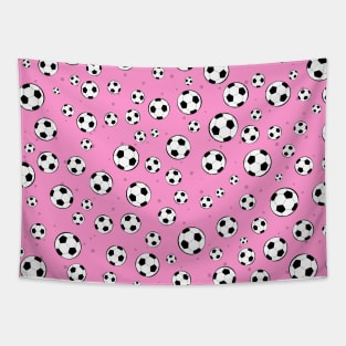 Football / Soccer Ball Seamless Pattern - Pink Background Tapestry