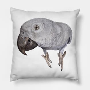 African Gray Parrot Tropical Bird Watercolor Art Print Pillow