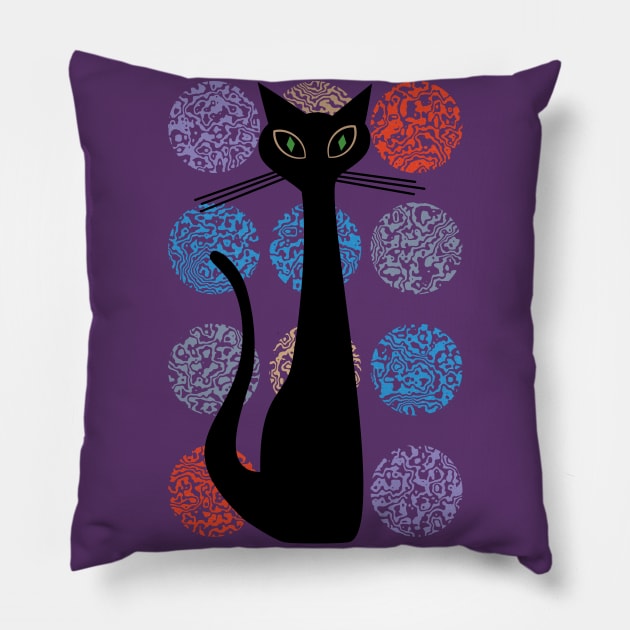 Hip Cat Mid Century Modern Pillow by SunGraphicsLab