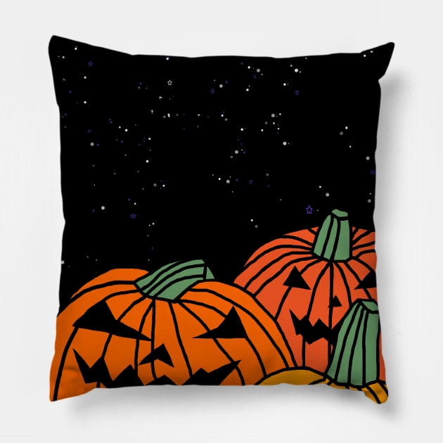 Spooky Pumpkins Late Night Halloween Horror Pillow by ellenhenryart