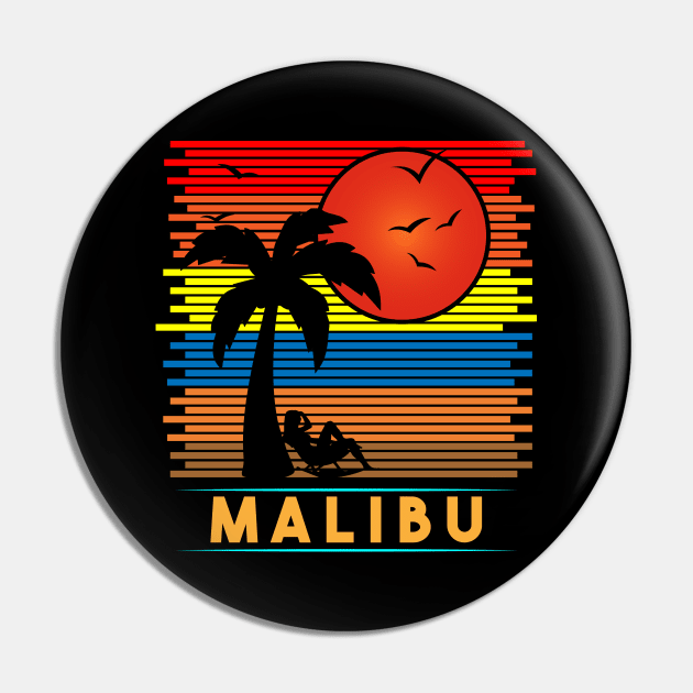 Retro Vintage Malibu Beachside Sun Silhouette Pin by Brobocop