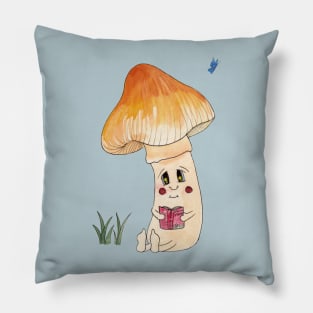 Cute Watercolor Reading Mushroom 3 Pillow