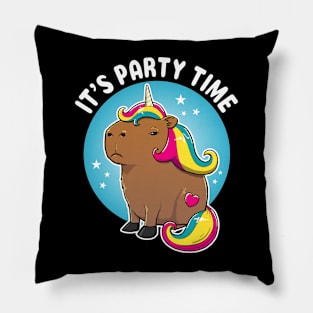 It's party time Cartoon Capybara Unicorn Pillow