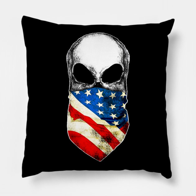 skull, bandanas, american, usa, flag, Pillow by Collagedream
