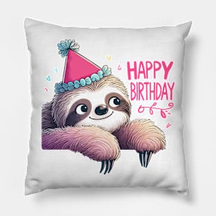 Cute funny Sloth Happy Birthday Party Pillow